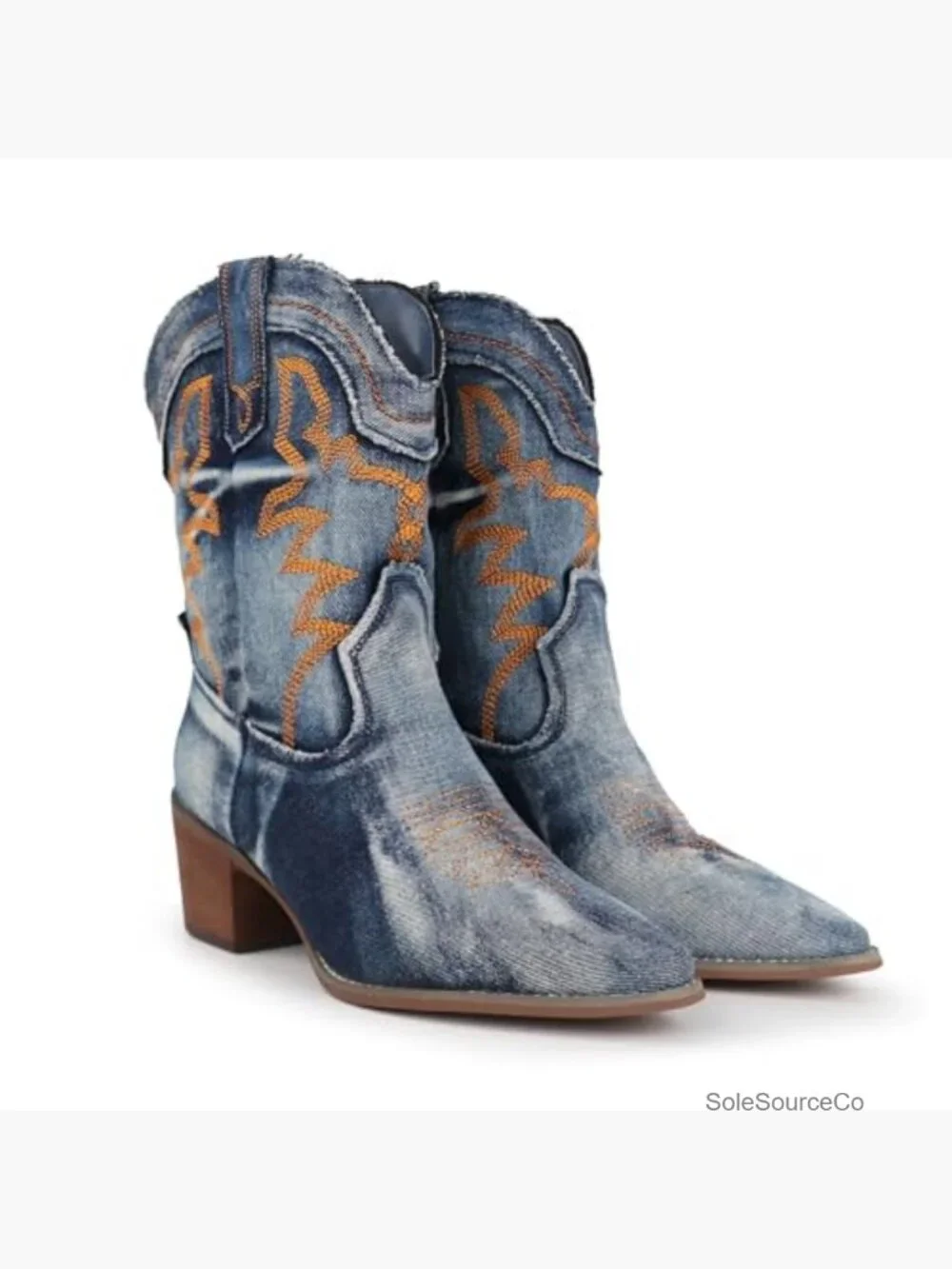 Embroidered Cowgirl Ankle Booties Pointed Toe Low Chunky Heel Western Boots